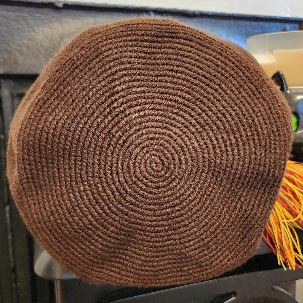 Hand Knit Wiven Brown Orange Buckwt Crossbody Bag - Picture 7 of 13